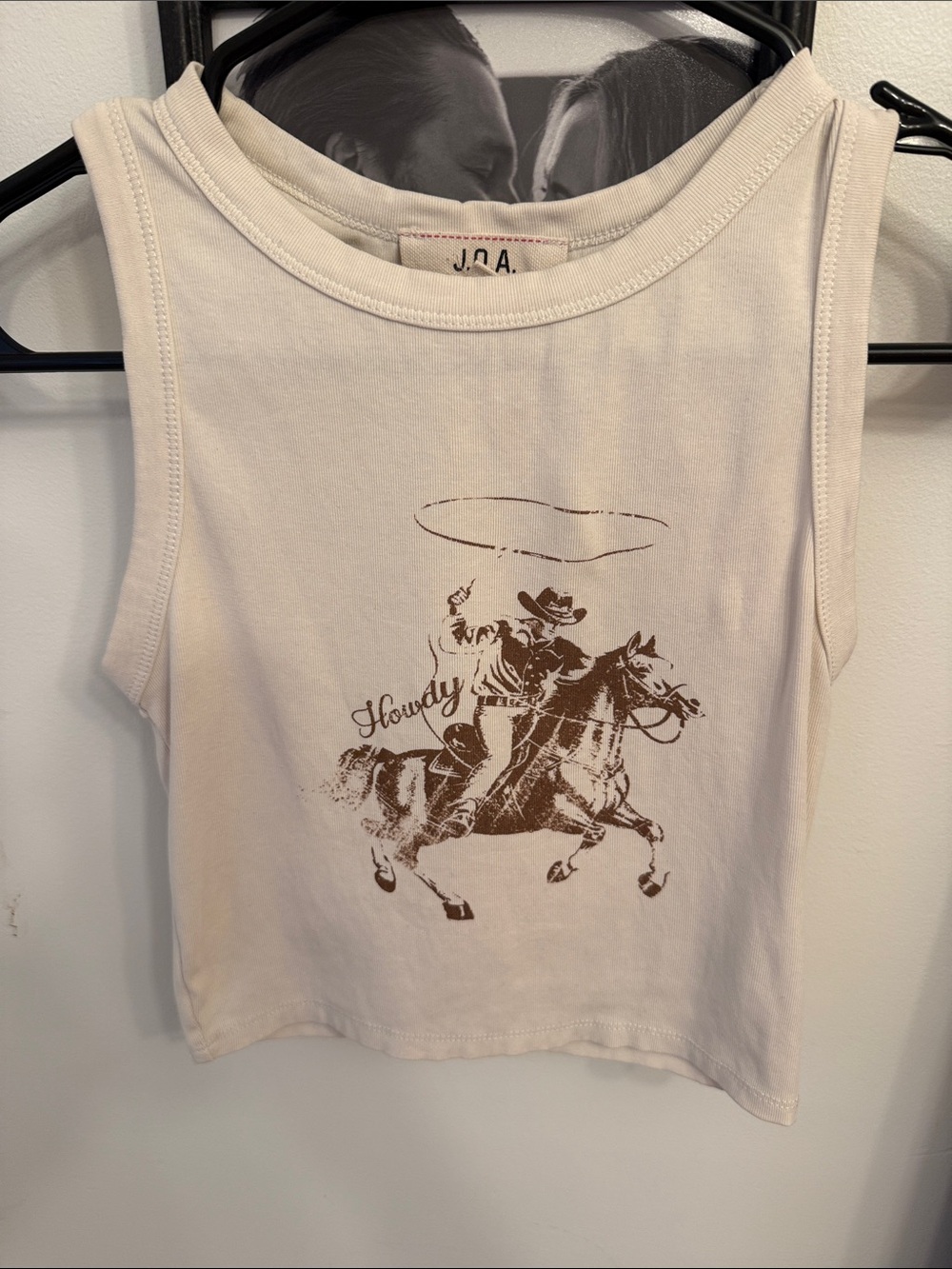 Vici Cream Tank Top with Brown Cowboy Graphic